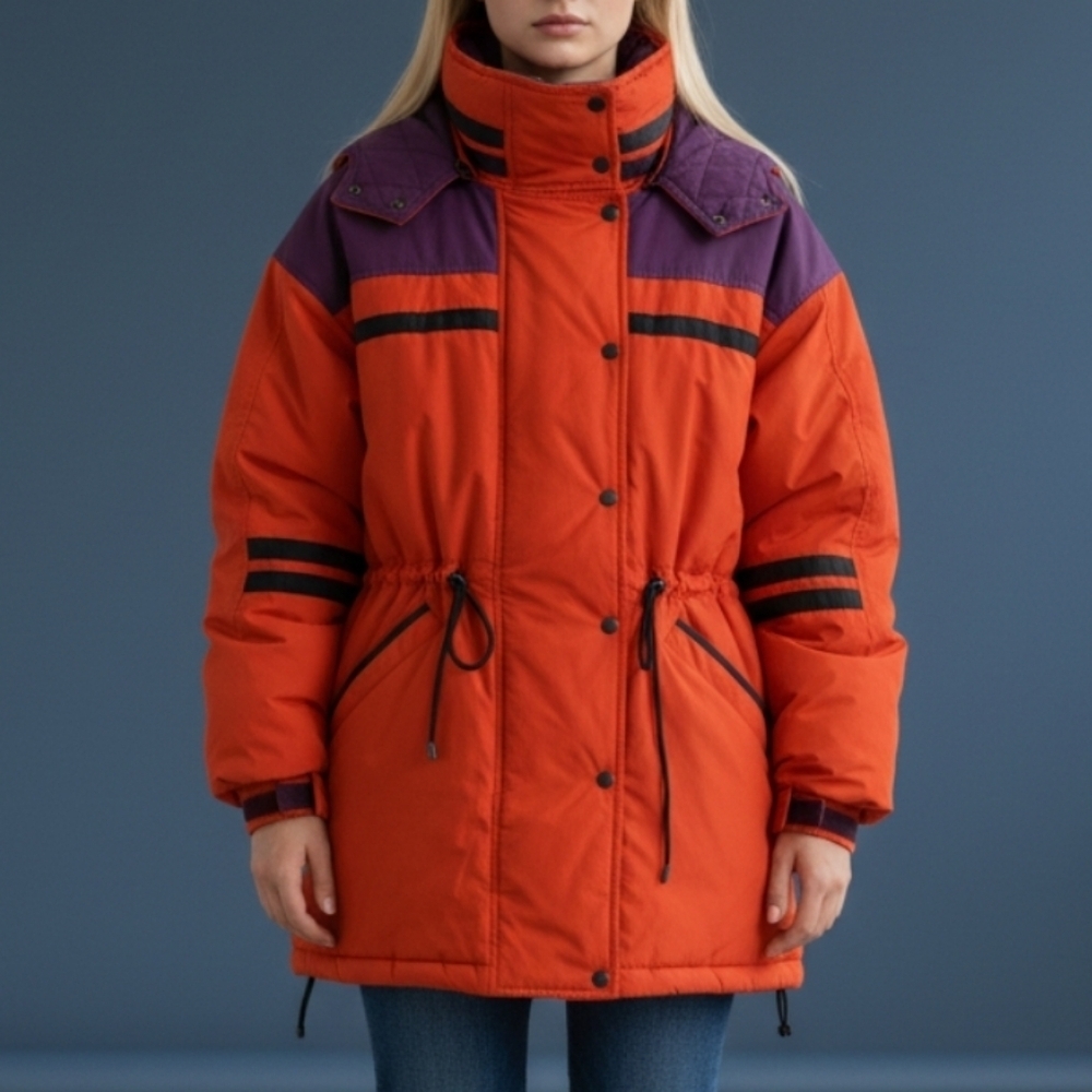 VTG MIXED BLUES 1980s Colorblock Double Breasted Hooded Winter Ski Coat